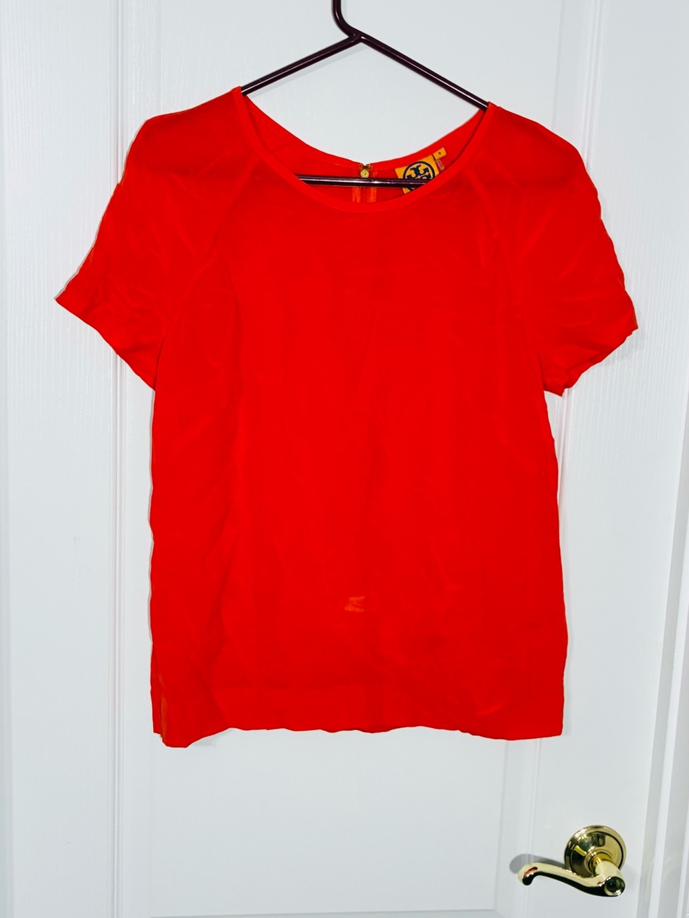 Tory Burch SILK Back Zip Short Sleeve Top Blouse Red Size 8